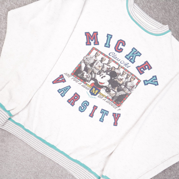 Vintage 90s Disney Mickey Varsity XL Gray Long Sleeve Pullover Sweatshirt - Picture 7 of 10